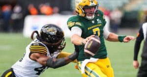 Edmonton Elks quarterback Cody Fajardo during the game against the Hamilton Tiger-Cats