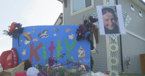 A memorial near Portage Park honoring the life of 80-year-old cyclist Kitty Dunham after a fatal hit and run in Chilliwack.