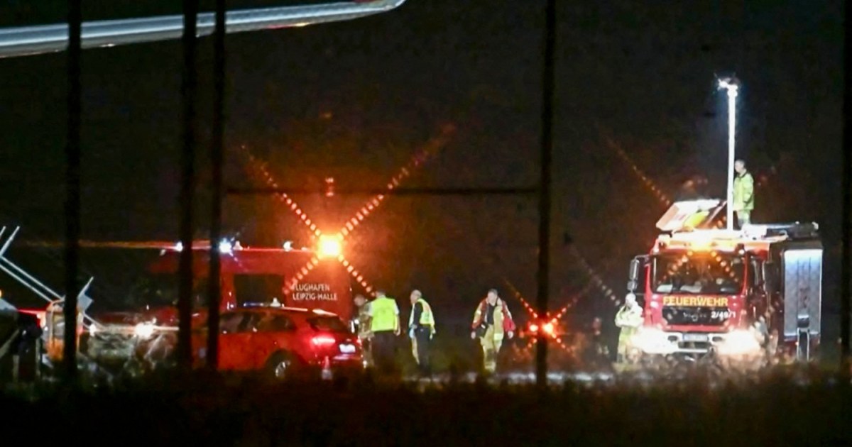 Image showing emergency services at Leipzig-Halle Airport after a drone sighting.
