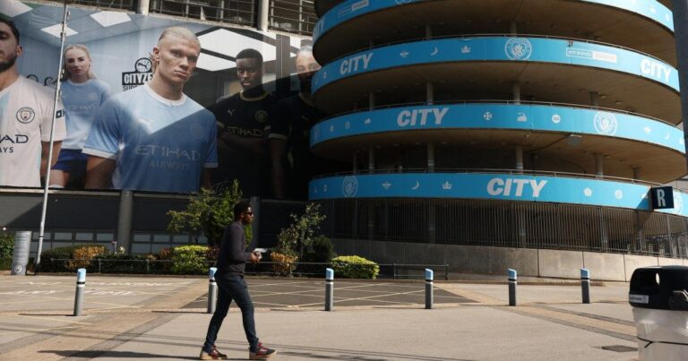 Aerial view of the Etihad Stadium in Manchester.