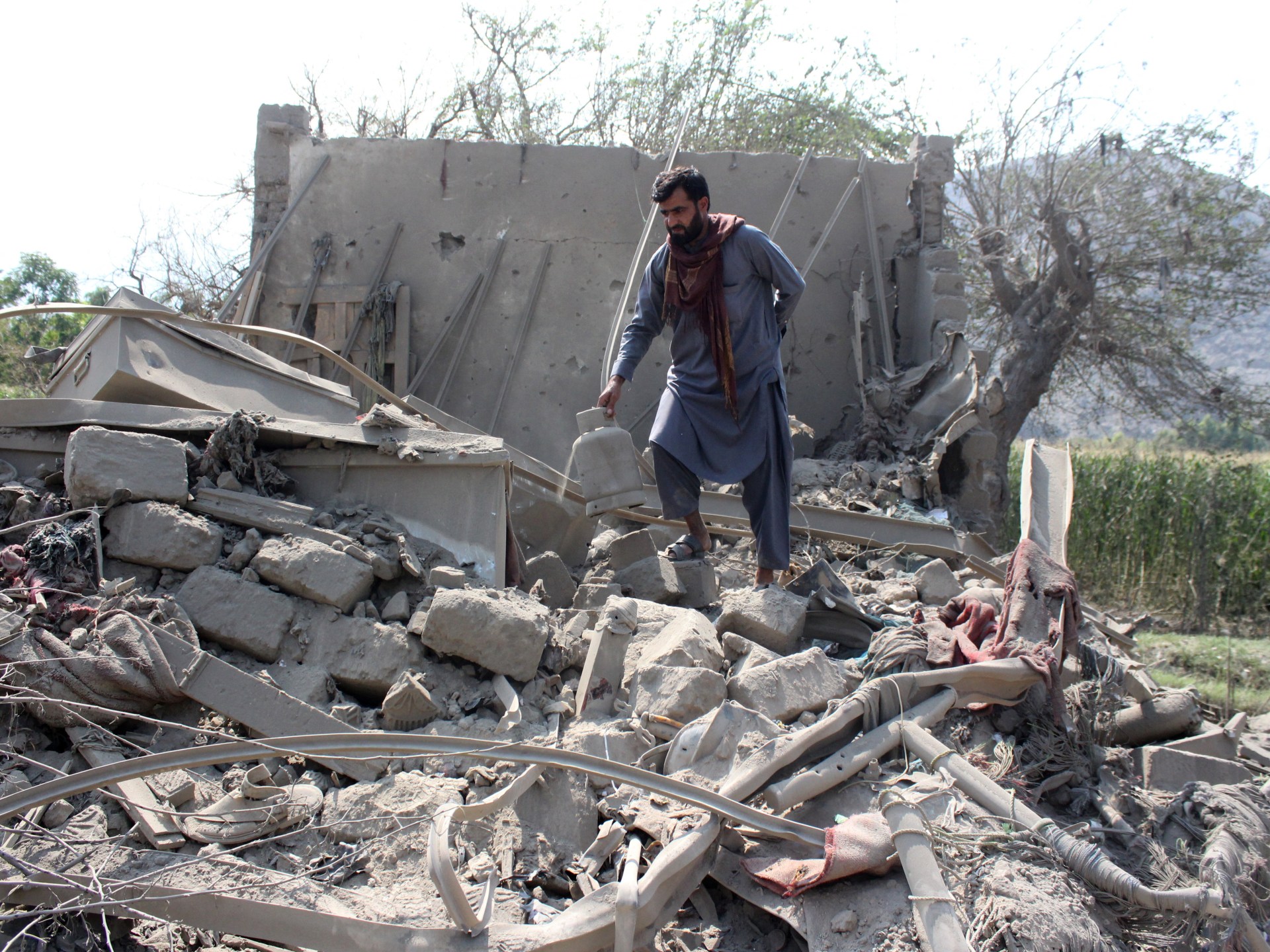 A damaged residential area in Afghanistan following recent military operations.