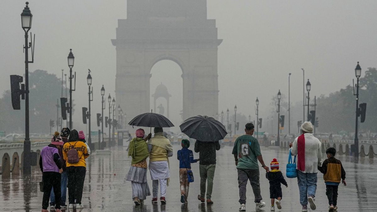 Dark clouds gathering over the Delhi skyline signaling upcoming rainfall