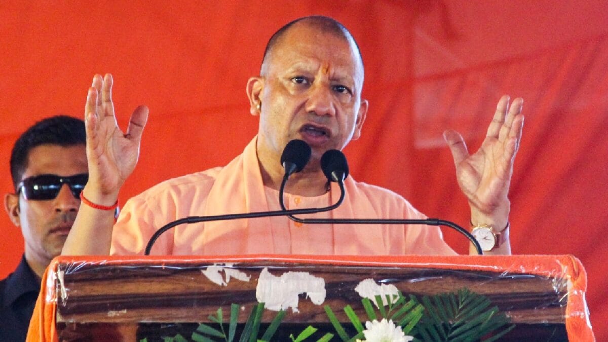Uttar Pradesh CM Yogi Adityanath addressing the public regarding the Ram Mandir movement.
