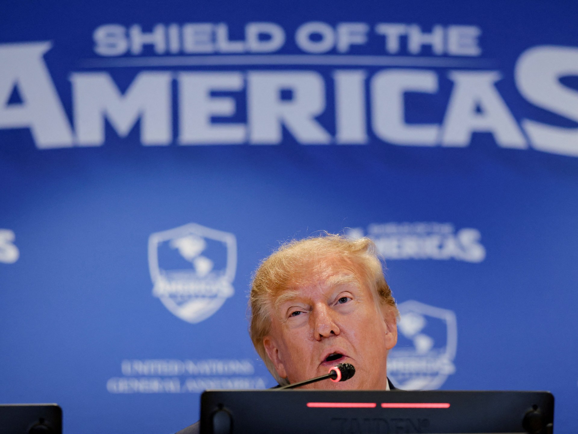 President Trump at the UN announcing the Shield of the Americas anti-cartel coalition.