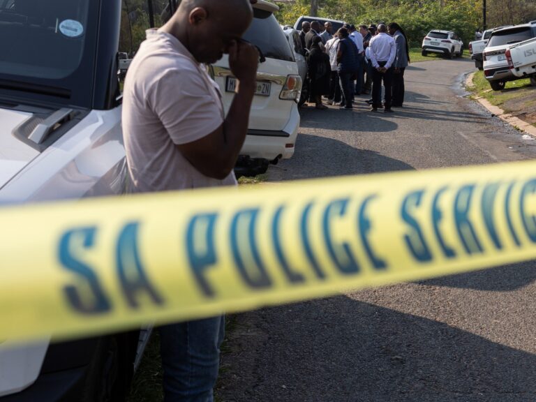 A police cordon at a crime scene following a mass shooting incident in South Africa.