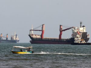 Image of vessels in the Strait of Hormuz, a critical global energy chokepoint.