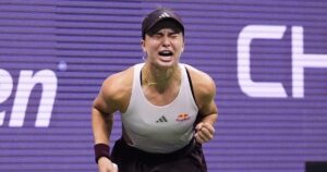 Iva Jovic celebrates after defeating Alexandra Eala in a dramatic US Open match.