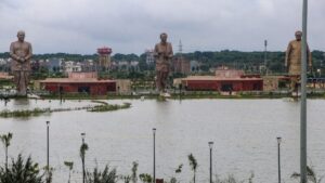Severe waterlogging and flooding in Lucknow following record-breaking rainfall across Uttar Pradesh.