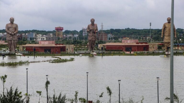 Severe waterlogging and flooding in Lucknow following record-breaking rainfall across Uttar Pradesh.