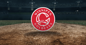Winnipeg Goldeyes team in action during a baseball game