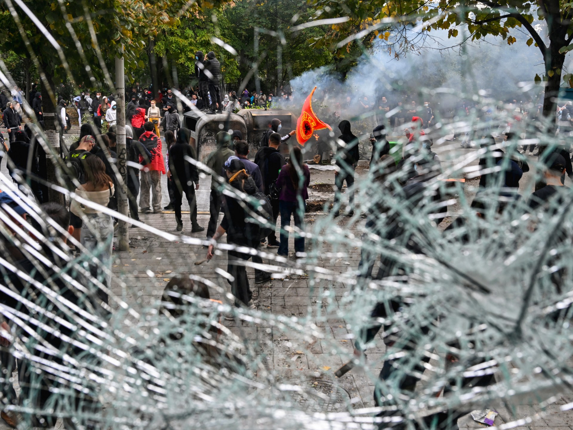 Value: Demonstrators clashing with police during the ongoing Albania protests in Tirana.