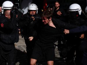 Value: Riot police and students clashing during an antigovernment protest in Tirana, Albania.