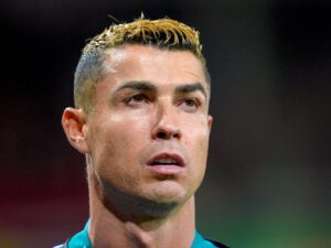 A photo of Cristiano Ronaldo appearing in his final international days.