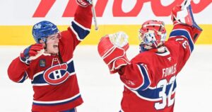 Value: Jacob Fowler and the Montreal Canadiens celebrate a defensive victory.