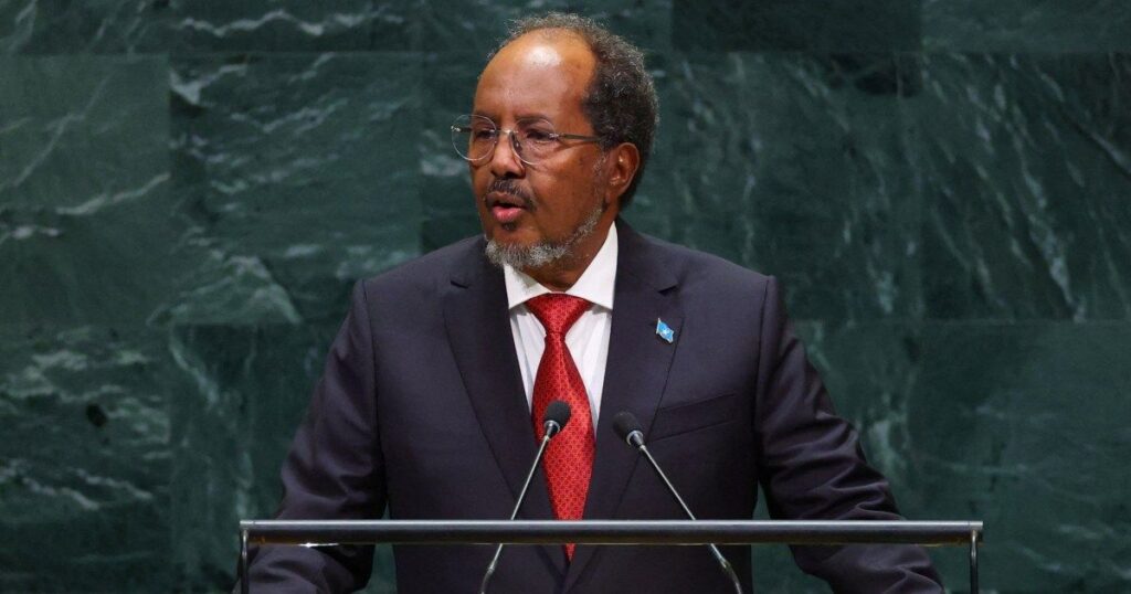President Hassan Sheikh Mohamud of Somalia speaking on regional security and the rejection of a foreign naval base.
