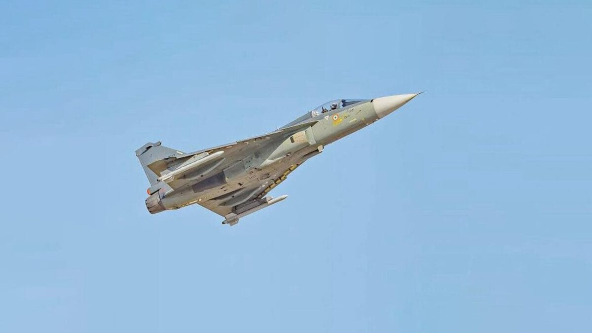 An Indian Air Force Tejas Mk1A fighter jet during a testing phase, reflecting on its upcoming delivery and induction status.